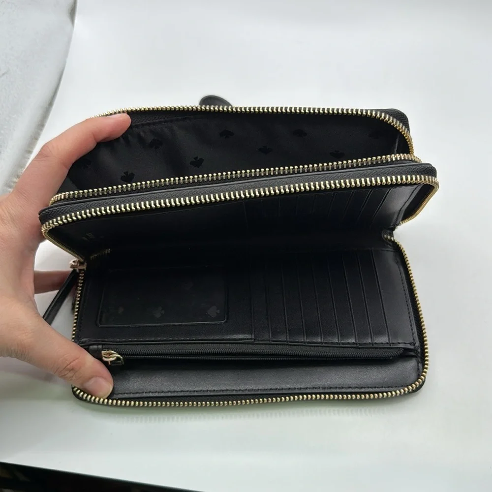 Kate Spade Staci Carryall Double Zip Around Black Wristlet Wallet ID Card Holder